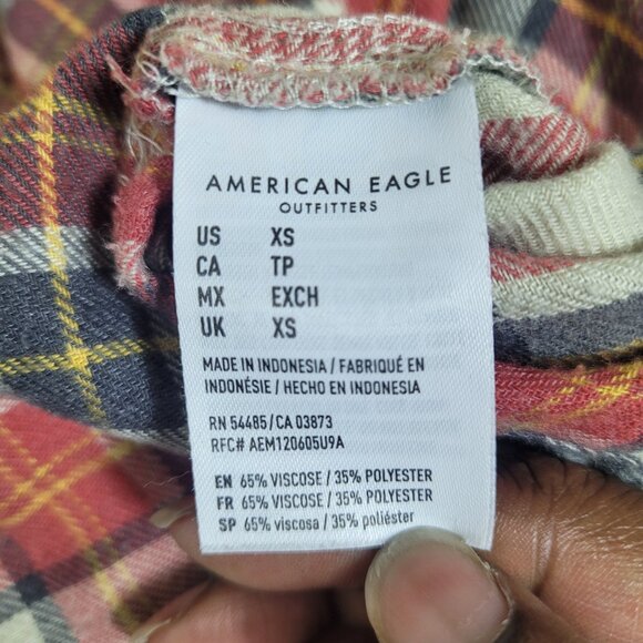 American Eagle Red Cozy Ahh-Mazingly Soft Plaid Flannel Shirt XS Boyfriend Fit - Picture 10 of 11